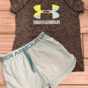 Under Armour Heathered Black and Light Blue Set